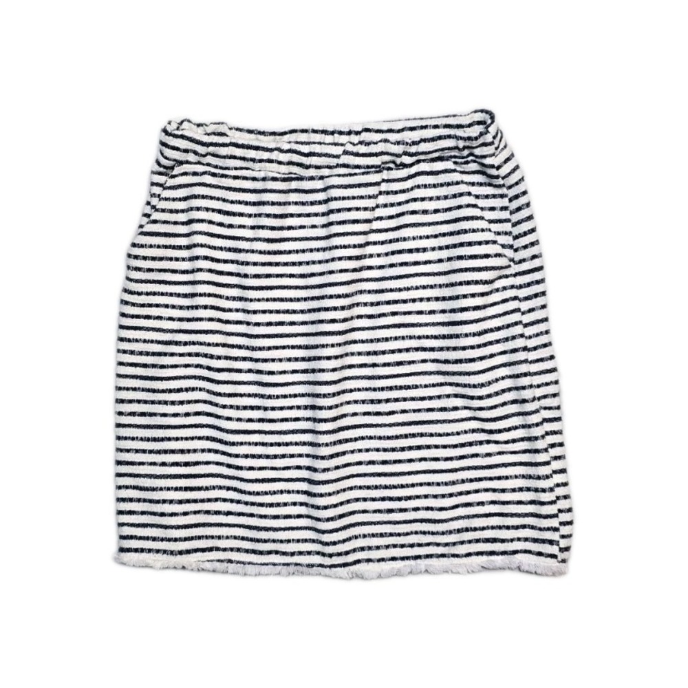 saks fifth avenue Women's  PullON Skirt White Navy Blue Striped Stretch L pocket